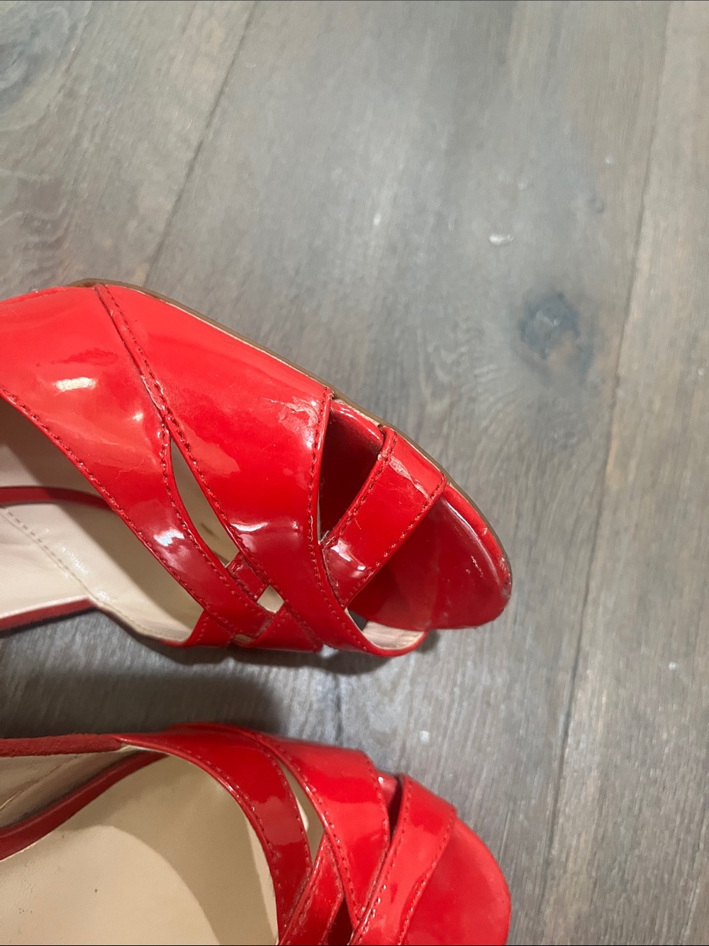 Franco Sarto Red Patent Peep-Toe Heels - Picture 6 of 6